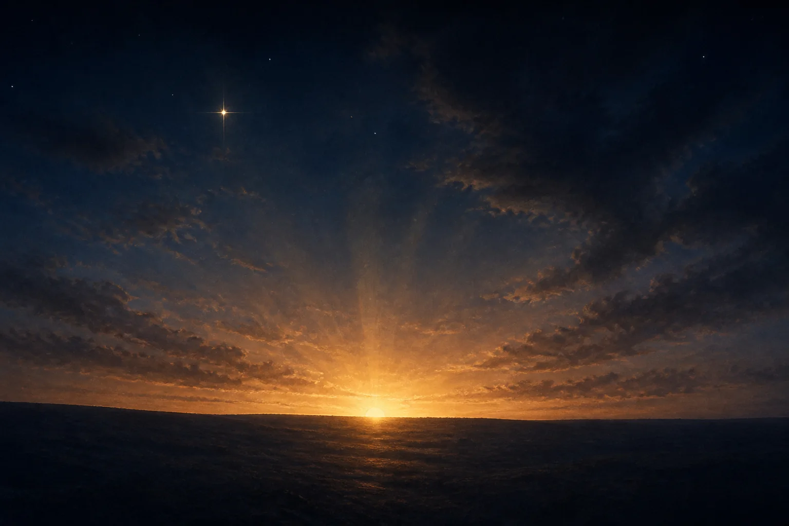 Ein ruhiger Lichtstreif am Horizont als Bild für den Anfang.
