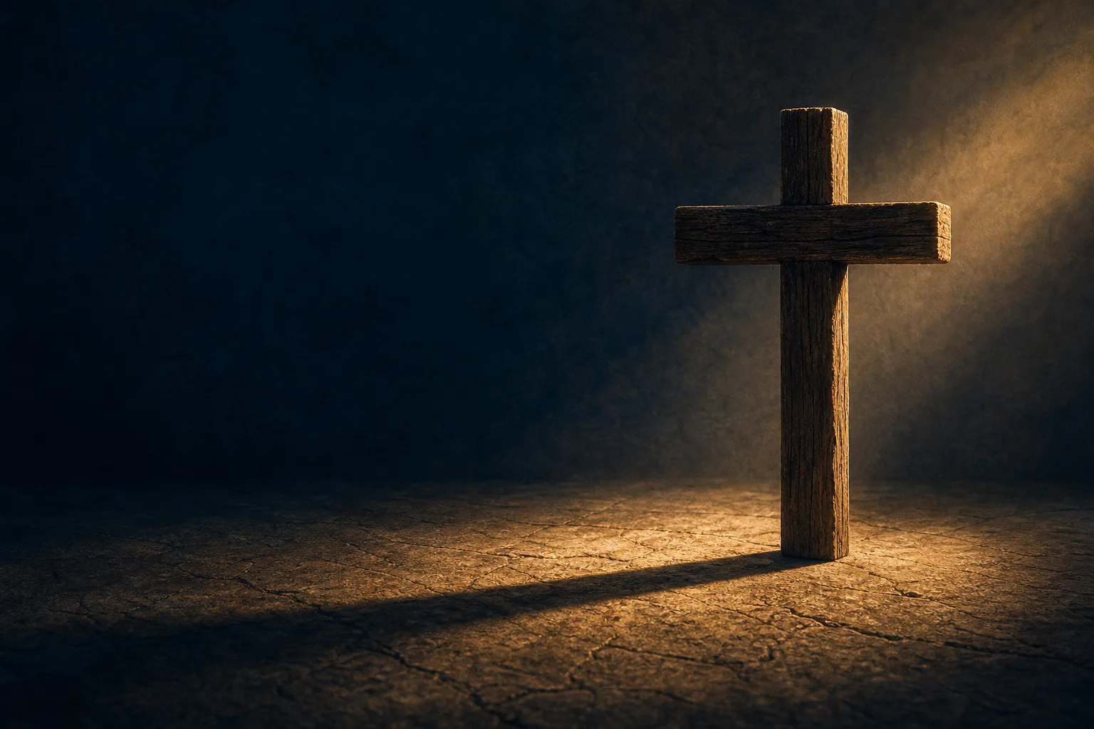 Ein schlichtes Holzkreuz wirft einen weichen Schatten.